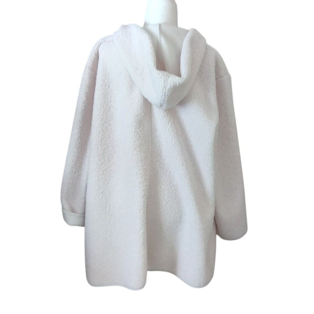 Joie Women's 2X Open-Front Sherpa Hooded Cardigan Jacket Pockets Cream Cozy Warm - Picture 3 of 12